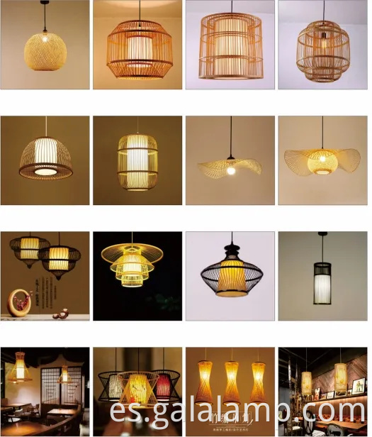 Araña colgante de bambú de ratán grande con lámpara de sombra de mimbre decorativa